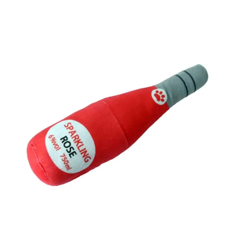 Plush Beer Bottle Dog Toy - Interactive Chew Toy for Small and Large Dogs with Squeak Sound and Dental Benefits
