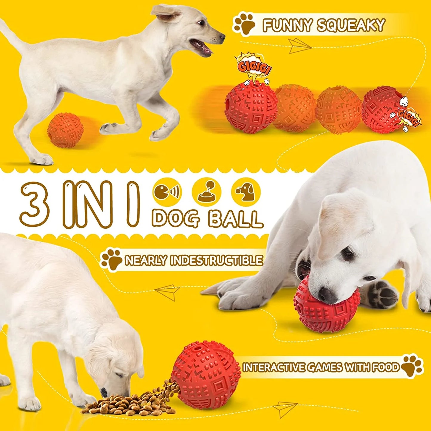 Durable Treat Dispensing Dog Balls for Aggressive Chewers - Indestructible Squeaky Chew Toys for Large Breeds - Natural Rubber Puzzle Toys for Enhanced IQ and Engagement