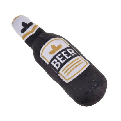 Plush Beer Bottle Dog Toy - Interactive Chew Toy for Small and Large Dogs with Squeak Sound and Dental Benefits