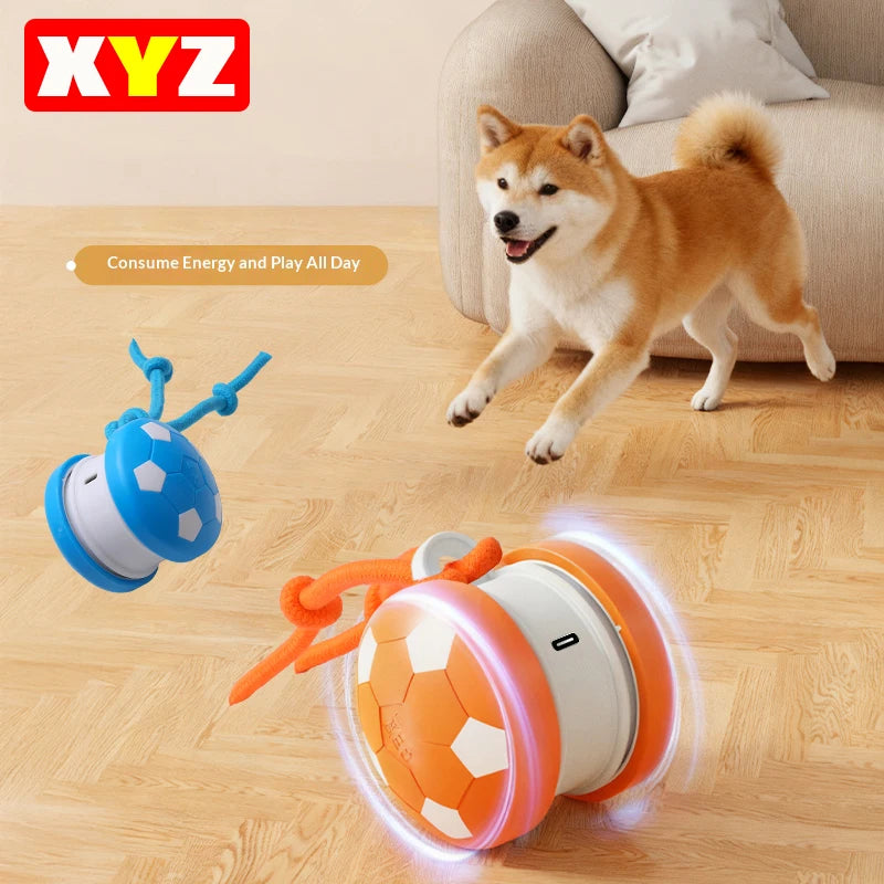 Smart Interactive Dog Toys Football Rolling Ball with Motion Activated Automatic Moving Dog Toy Balls Puppy Chew Toys Knot Rope