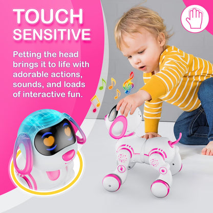 R3 Electronic Robot Dog, Interactive Smart Puppy Robot Toys, Kids Toys with Lights & Sounds, Pink
