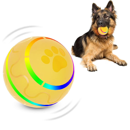 Interactive Dog Toys Dog Ball, Durable Automatic Rolling Ball with Led Flash Lights for Small Meduium Large Dogs Breed, USB Rechargeable Yellow