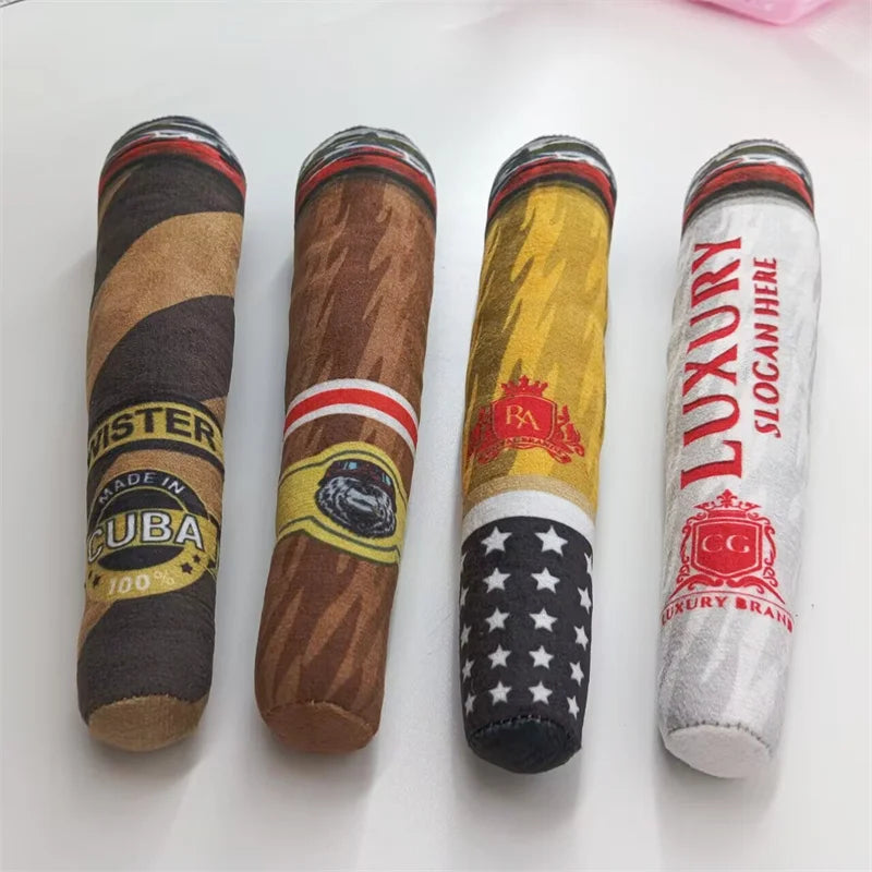Funny Interactive Dog Toys - Cigar Design Plush Squeaky Pet Toys Grinding Teeth Creative Chew Toy for Small Medium Dog