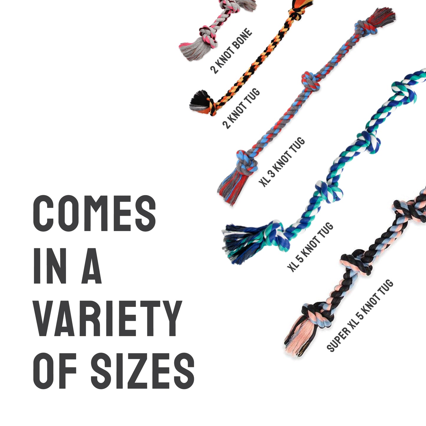 Flossy Chews Extra Large 36 Inch 5 Knot Cottonblend Tug Rope Dog Toy, Durable Rope Chew Toy for Large Dogs over 80 Lbs, Assorted Colors
