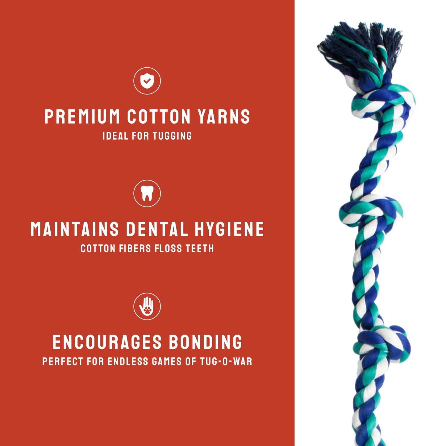 Flossy Chews Extra Large 36 Inch 5 Knot Cottonblend Tug Rope Dog Toy, Durable Rope Chew Toy for Large Dogs over 80 Lbs, Assorted Colors