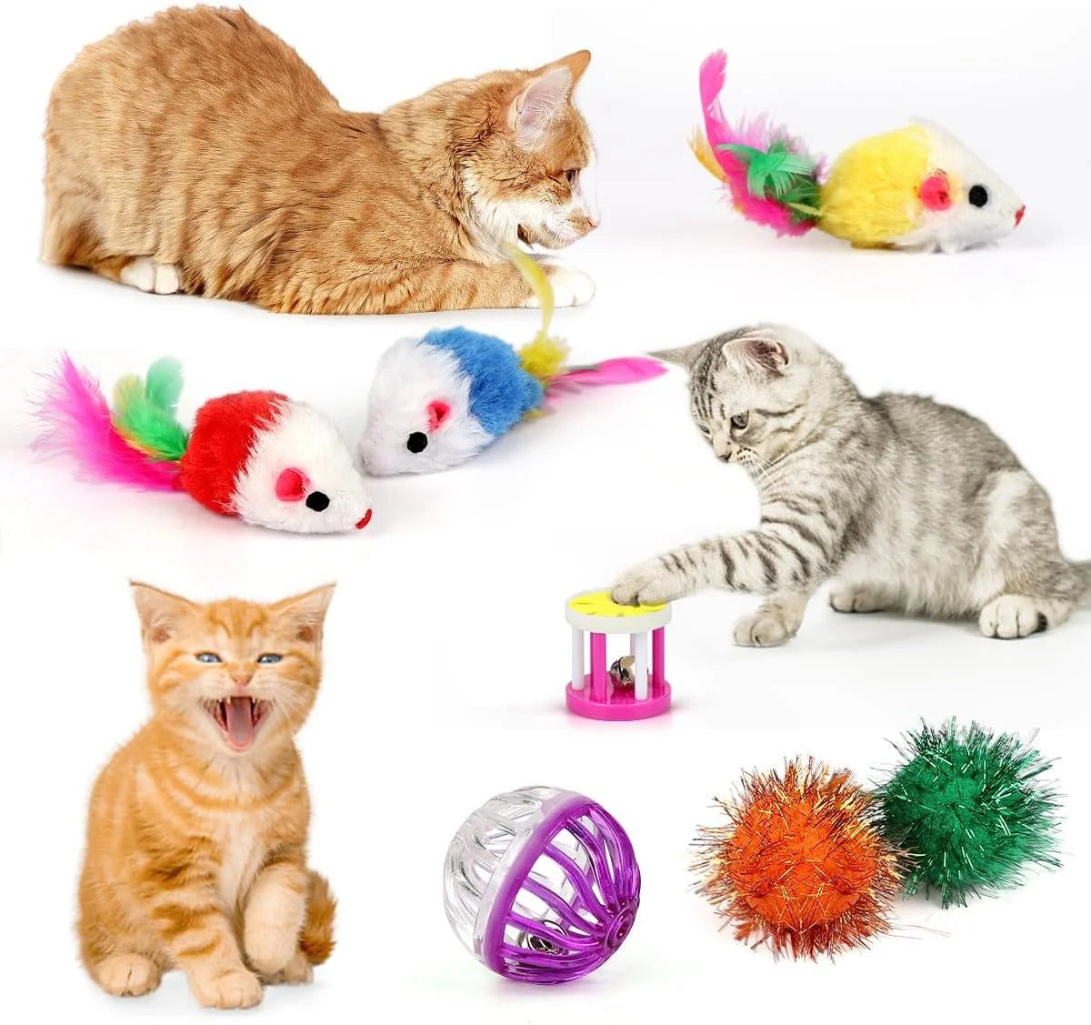 32-Piece Interactive Cat Toy Set with Collapsible Rainbow Tunnel, Feather Teasers, Crinkle Balls, and Spring Toys for Cats and Kittens