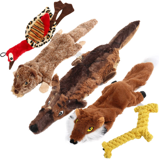 Set of 5 No-Stuffing Squeaky Toys for Small to Medium Dogs