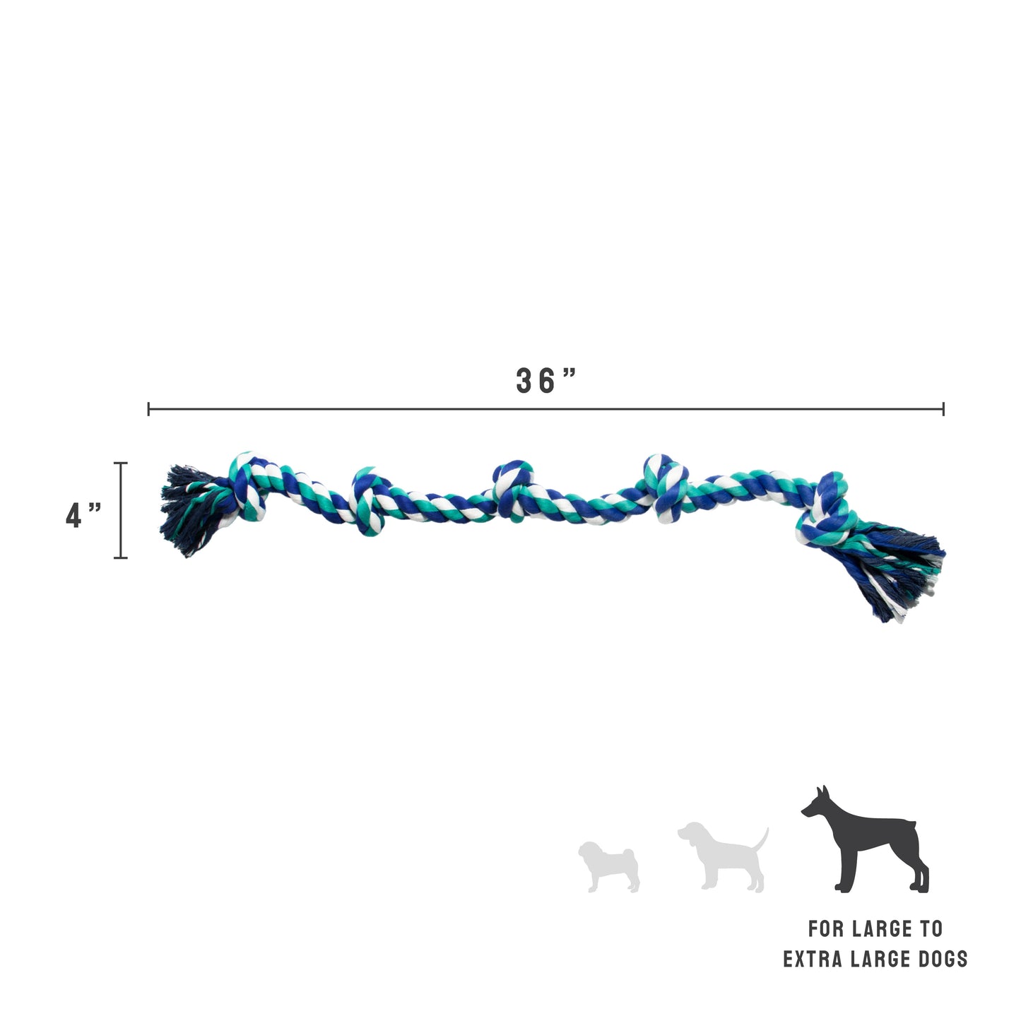 Flossy Chews Extra Large 36 Inch 5 Knot Cottonblend Tug Rope Dog Toy, Durable Rope Chew Toy for Large Dogs over 80 Lbs, Assorted Colors