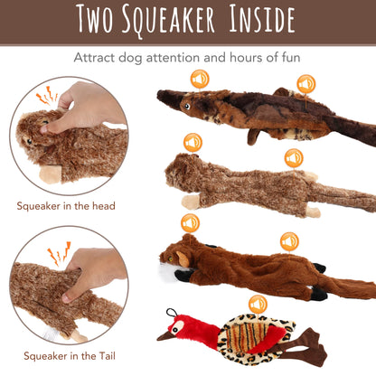 Set of 5 No-Stuffing Squeaky Toys for Small to Medium Dogs