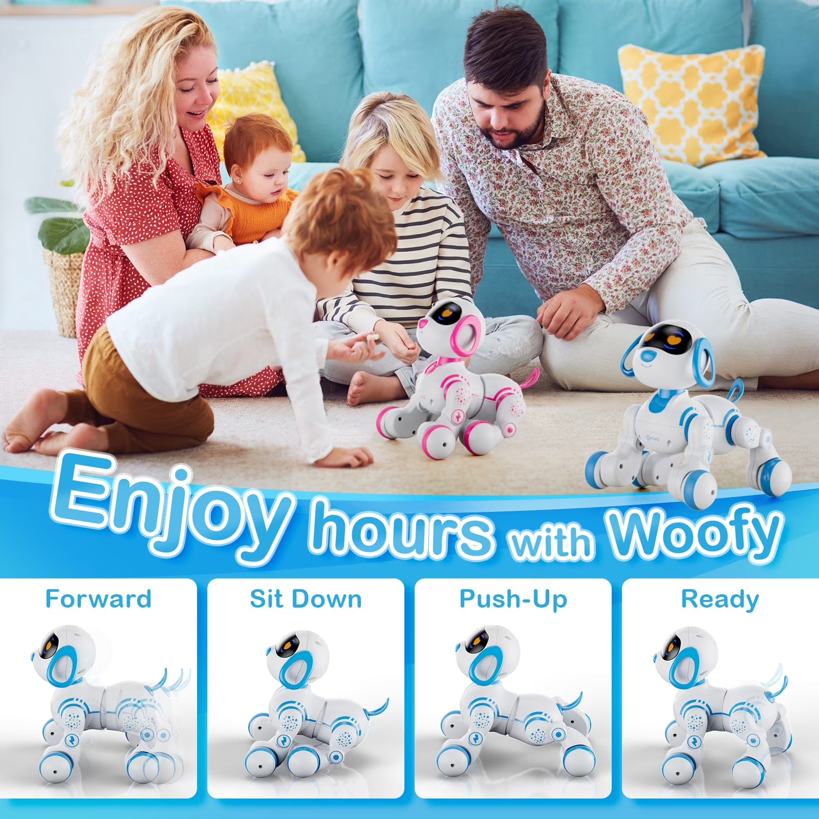 R3 Electronic Robot Dog, Interactive Smart Puppy Robot Toys, Kids Toys with Lights & Sounds, Blue
