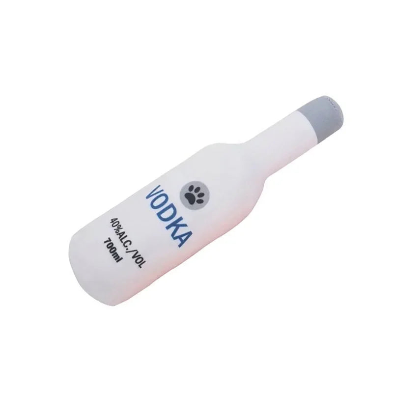 Plush Beer Bottle Dog Toy - Interactive Chew Toy for Small and Large Dogs with Squeak Sound and Dental Benefits