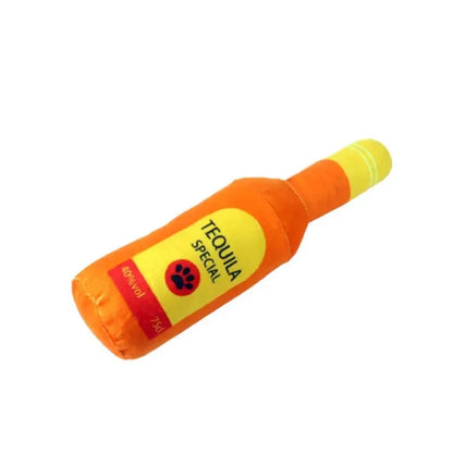 Plush Beer Bottle Dog Toy - Interactive Chew Toy for Small and Large Dogs with Squeak Sound and Dental Benefits