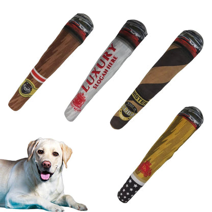 Funny Interactive Dog Toys - Cigar Design Plush Squeaky Pet Toys Grinding Teeth Creative Chew Toy for Small Medium Dog