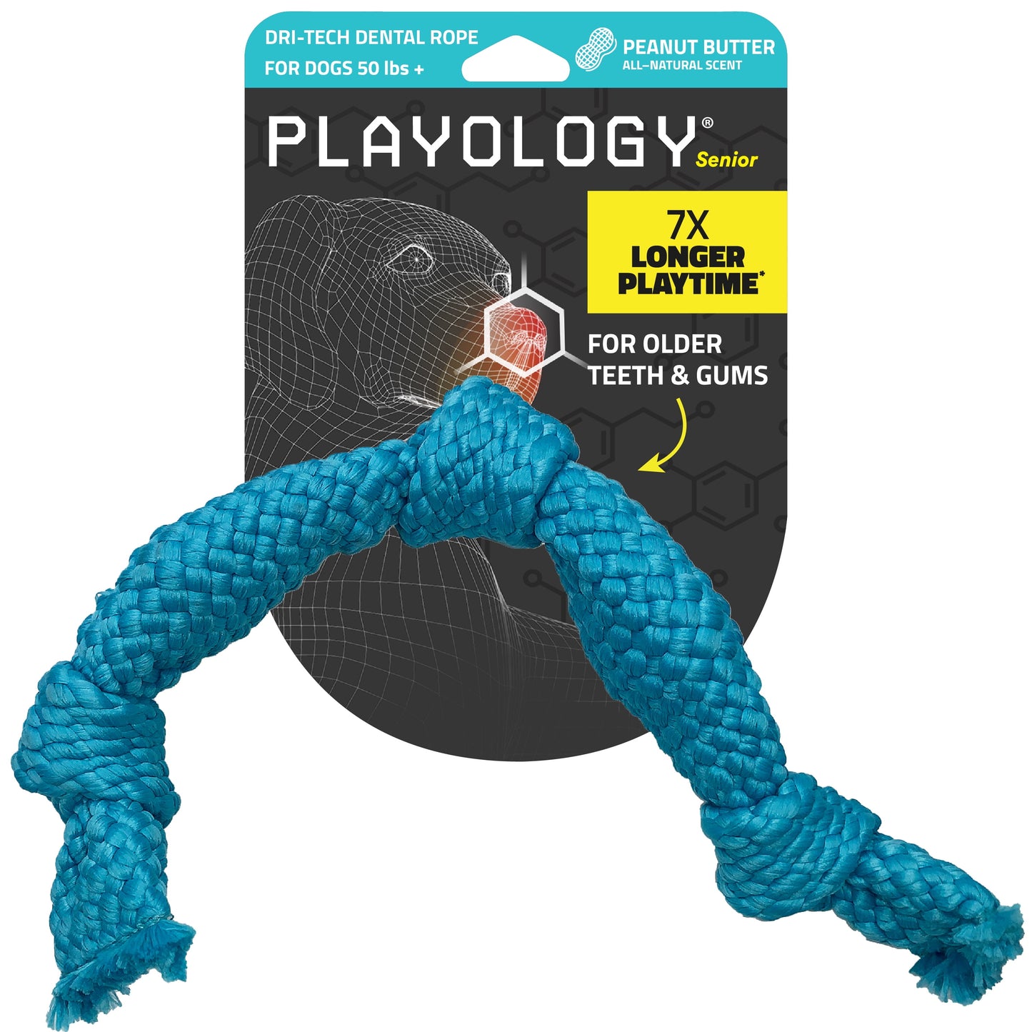 Dog Toys | Dental Chew Rope for Senior Dogs, Peanut Butter Scented Toy - Jumbo