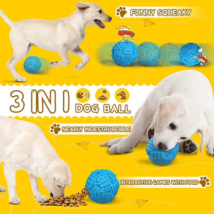 Durable Treat Dispensing Dog Balls for Aggressive Chewers - Indestructible Squeaky Chew Toys for Large Breeds - Natural Rubber Puzzle Toys for Enhanced IQ and Engagement