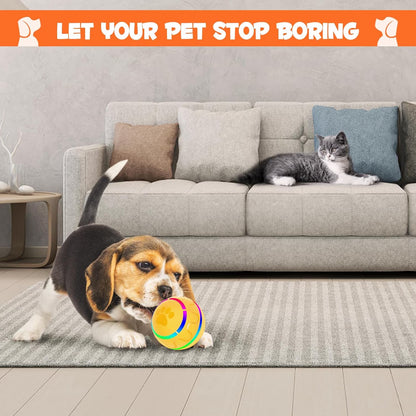 Interactive Dog Toys Dog Ball, Durable Automatic Rolling Ball with Led Flash Lights for Small Meduium Large Dogs Breed, USB Rechargeable Yellow