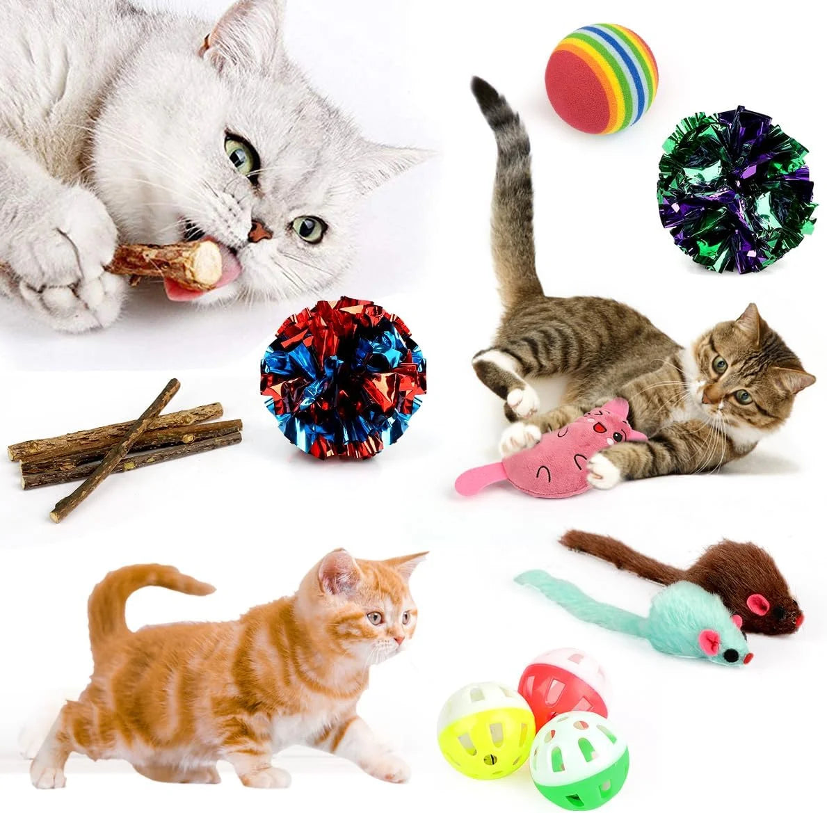 32-Piece Interactive Cat Toy Set with Collapsible Rainbow Tunnel, Feather Teasers, Crinkle Balls, and Spring Toys for Cats and Kittens