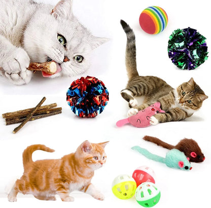 32-Piece Interactive Cat Toy Set with Collapsible Rainbow Tunnel, Feather Teasers, Crinkle Balls, and Spring Toys for Cats and Kittens