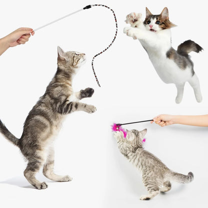 32-Piece Interactive Cat Toy Set with Collapsible Rainbow Tunnel, Feather Teasers, Crinkle Balls, and Spring Toys for Cats and Kittens