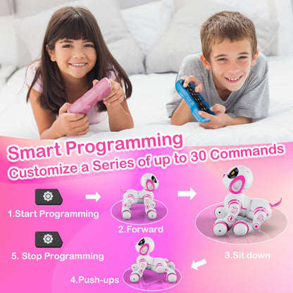R3 Electronic Robot Dog, Interactive Smart Puppy Robot Toys, Kids Toys with Lights & Sounds, Pink