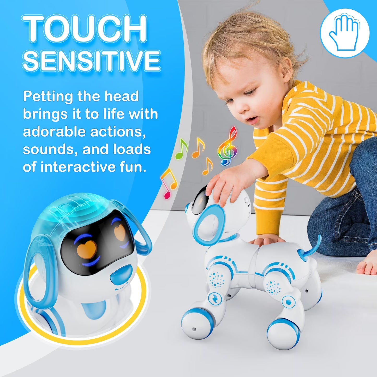 R3 Electronic Robot Dog, Interactive Smart Puppy Robot Toys, Kids Toys with Lights & Sounds, Blue