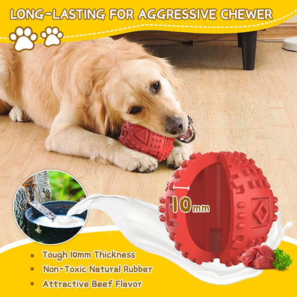 Durable Treat Dispensing Dog Balls for Aggressive Chewers - Indestructible Squeaky Chew Toys for Large Breeds - Natural Rubber Puzzle Toys for Enhanced IQ and Engagement