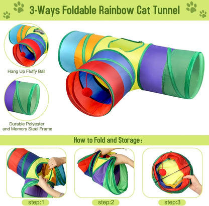 32-Piece Interactive Cat Toy Set with Collapsible Rainbow Tunnel, Feather Teasers, Crinkle Balls, and Spring Toys for Cats and Kittens