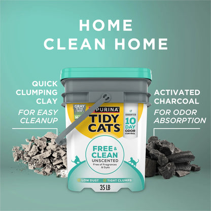 Purina  Free and Clean Clumping Cat Litter, Unscented, 35 Lb Pail