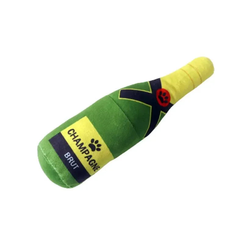 Plush Beer Bottle Dog Toy - Interactive Chew Toy for Small and Large Dogs with Squeak Sound and Dental Benefits
