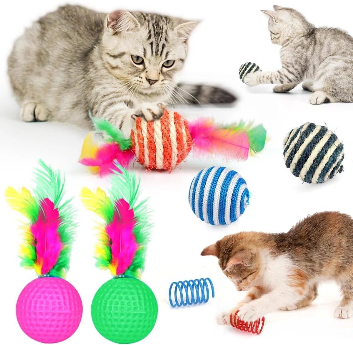 32-Piece Interactive Cat Toy Set with Collapsible Rainbow Tunnel, Feather Teasers, Crinkle Balls, and Spring Toys for Cats and Kittens