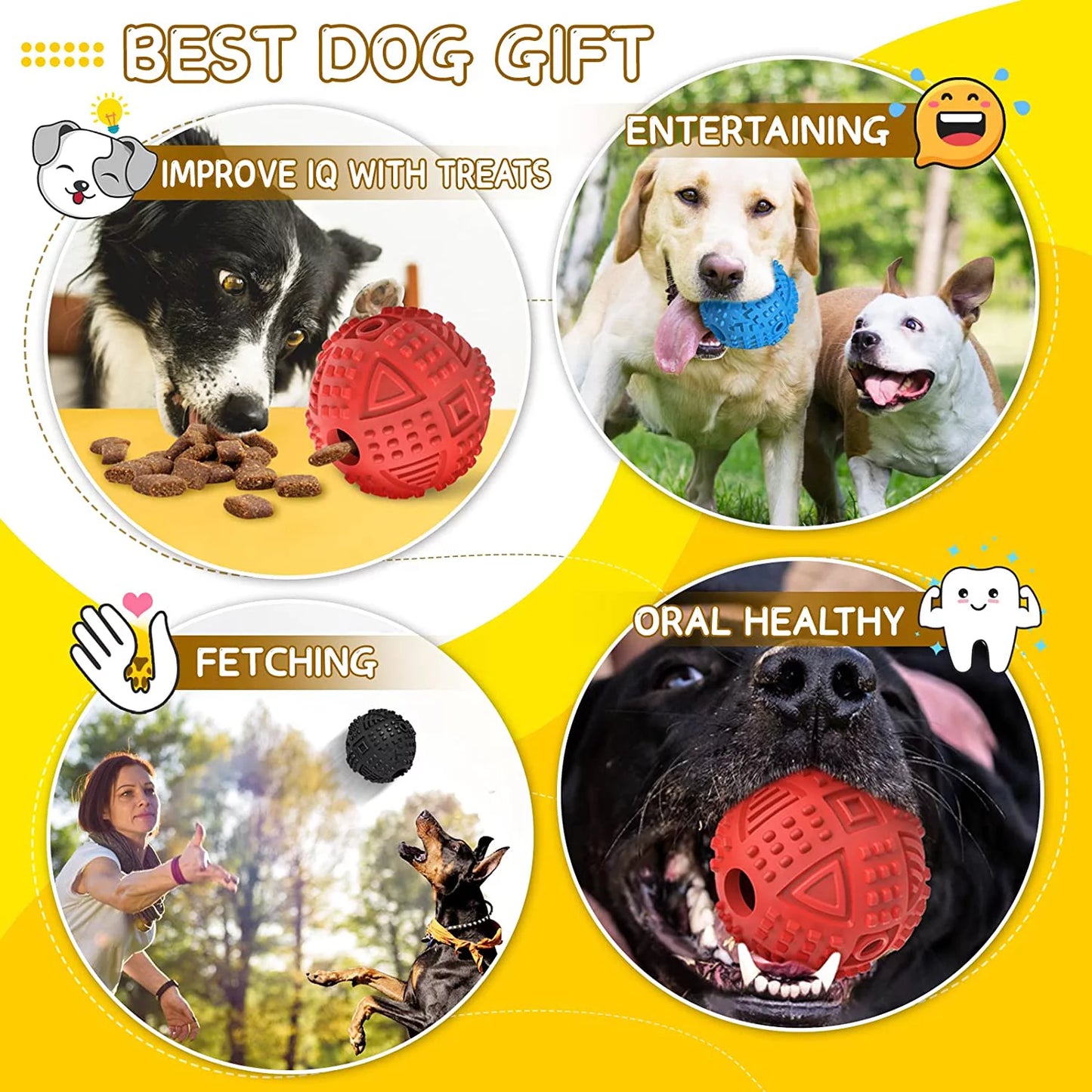 Durable Treat Dispensing Dog Balls for Aggressive Chewers - Indestructible Squeaky Chew Toys for Large Breeds - Natural Rubber Puzzle Toys for Enhanced IQ and Engagement