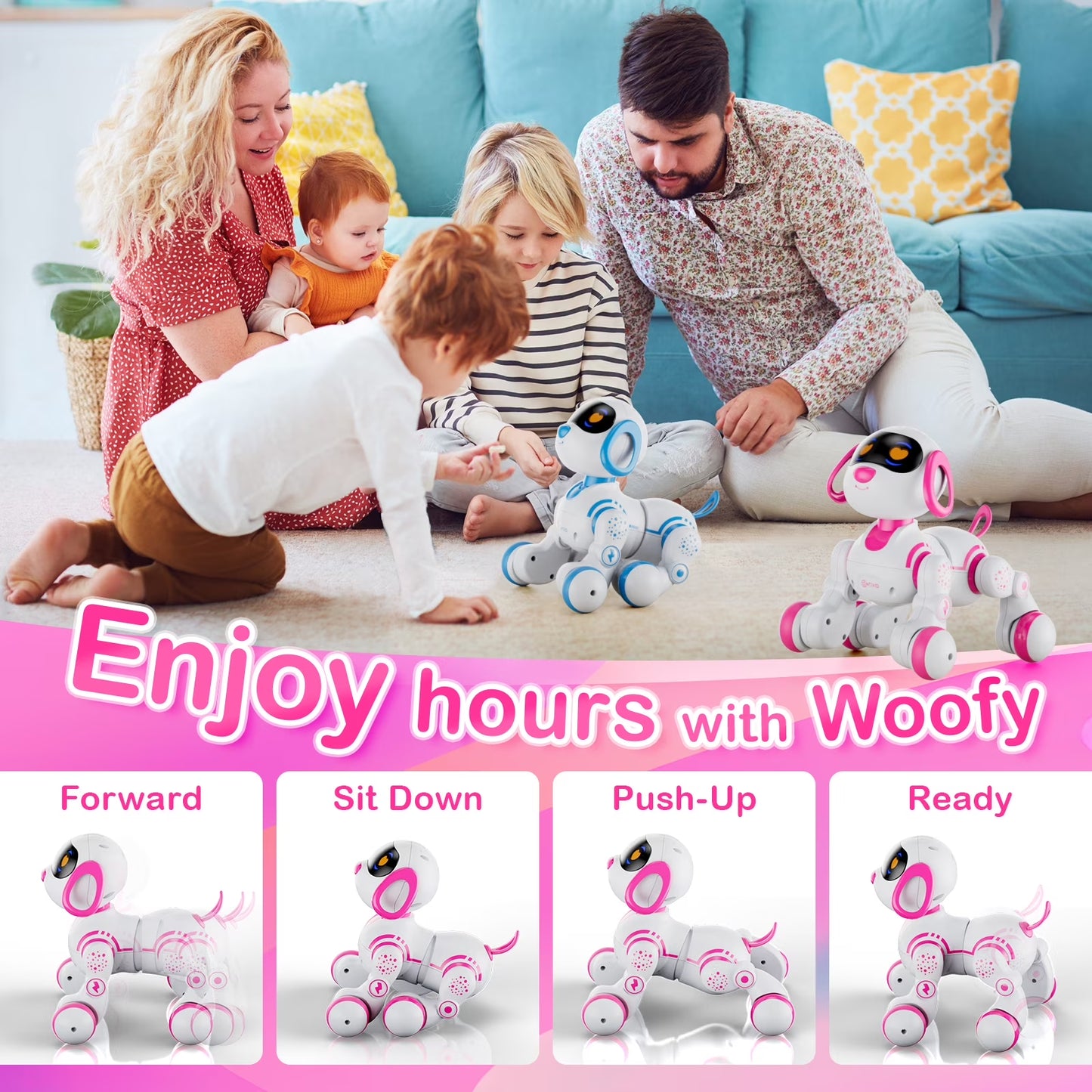 R3 Electronic Robot Dog, Interactive Smart Puppy Robot Toys, Kids Toys with Lights & Sounds, Pink