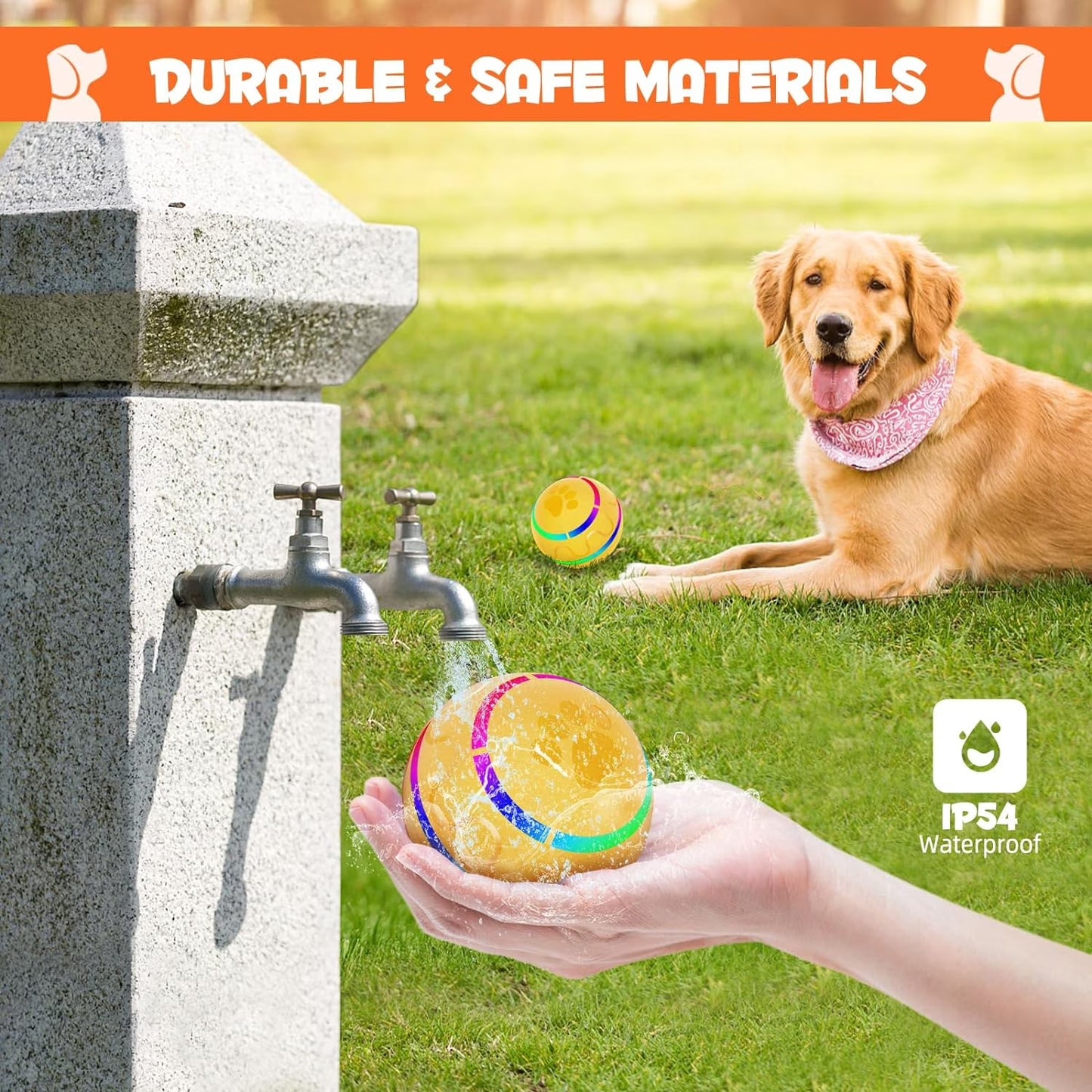 Interactive Dog Toys Dog Ball, Durable Automatic Rolling Ball with Led Flash Lights for Small Meduium Large Dogs Breed, USB Rechargeable Yellow