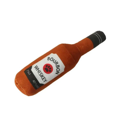 Plush Beer Bottle Dog Toy - Interactive Chew Toy for Small and Large Dogs with Squeak Sound and Dental Benefits