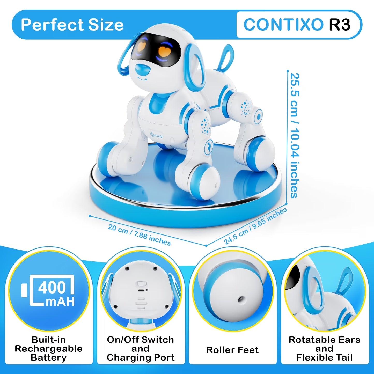 R3 Electronic Robot Dog, Interactive Smart Puppy Robot Toys, Kids Toys with Lights & Sounds, Blue